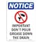Signmission OSHA Notice, 7" Height, Important Don't Pour Sign With Symbol, 7" X 5", Portrait OS-NS-D-57-V-13646 - alternate 1